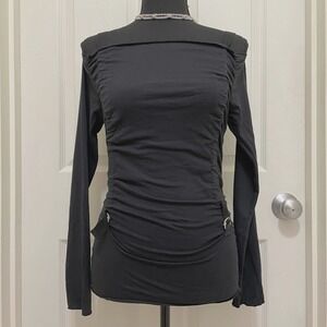 Vintage JLO by Jennifer Lopez Cold Shoulder Top Black M Ruched Y2K NWT Club Goth